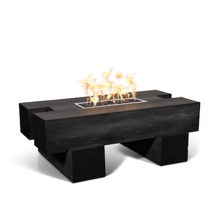 The Outdoor Plus 60 Rectangular Palo Fire Pit, Wood Grain GFRC Concrete, Ebony, Play Electronic Ignition, Liquid Propane OPT-PAL60EKIT-EBN-LP